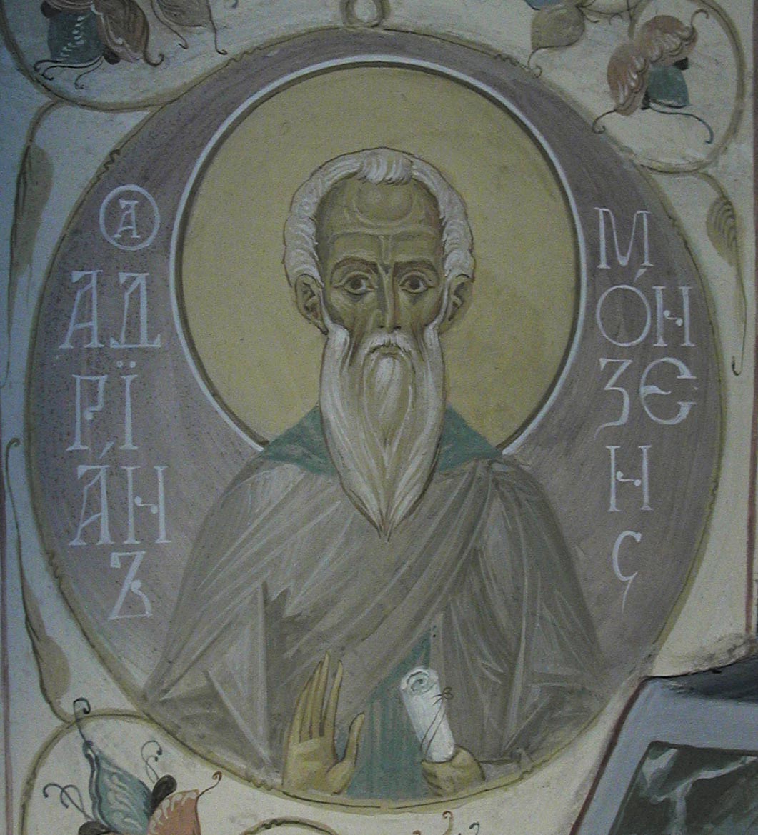 Прп. Адриан Монзенский. Алёшин А.В. (Иконописная школа). Фреска Троицкого собора Троице-Сыпанова Пахомиево-Нерехтского женского монастыря Костромской епархии. 2004 г.