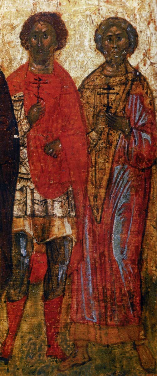 Минея годовая (свв. Евсигний и Понтий Римлянин). Икона. Русь. 1-я половина XVI в. Музей икон. Реклингхаузен. Германия.