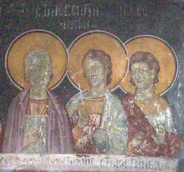 Минологий-Август (мч. Евсигний и неизвестные мученики). Фреска церкви Благовещения. Грачаница. Косово. Сербия. Около 1318 г.