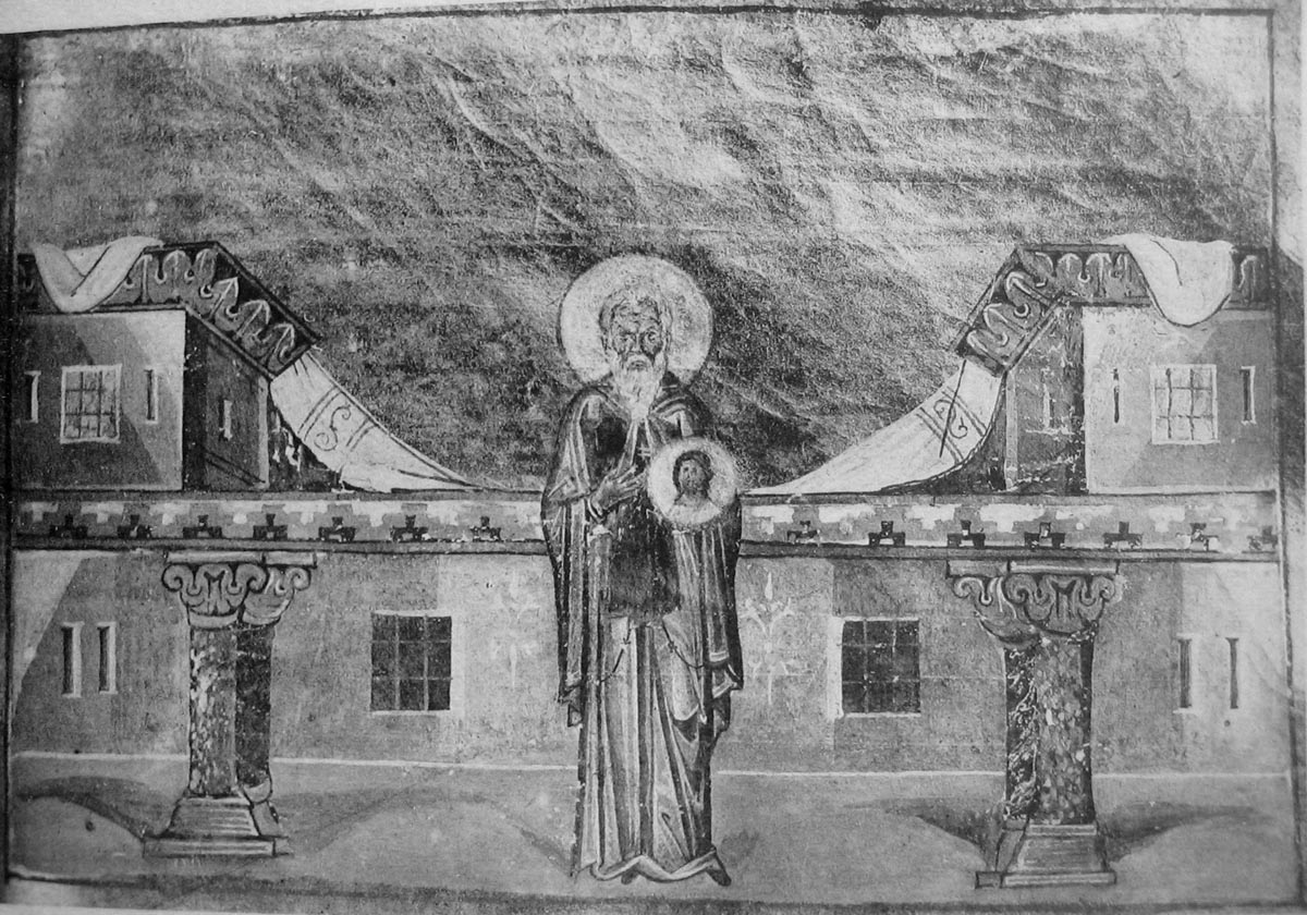 Прп. Никита Константинопольский, Исповедник. Миниатюра Минология Василия II. Константинополь. 985 г. Ватиканская библиотека. Рим.