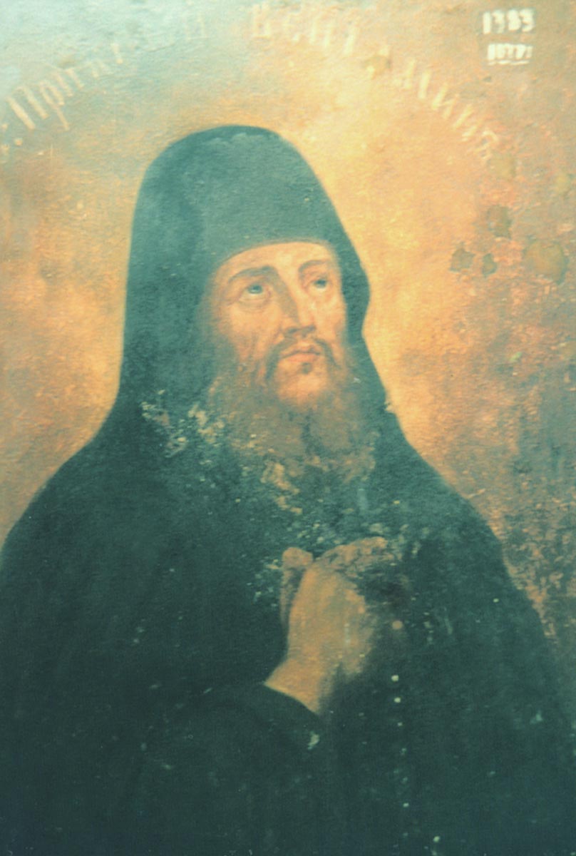 Прп. Вениамин. Икона. Киев. XIX в. Киево-Печерская Лавра. Икона находится у раки мощей святого.